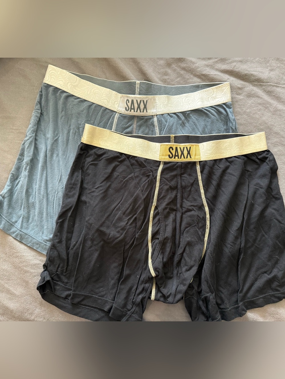 SAXX Platinum Men’s Boxer Briefs 2-Pack w/ Ballpark Pouch — Black & Light Blue